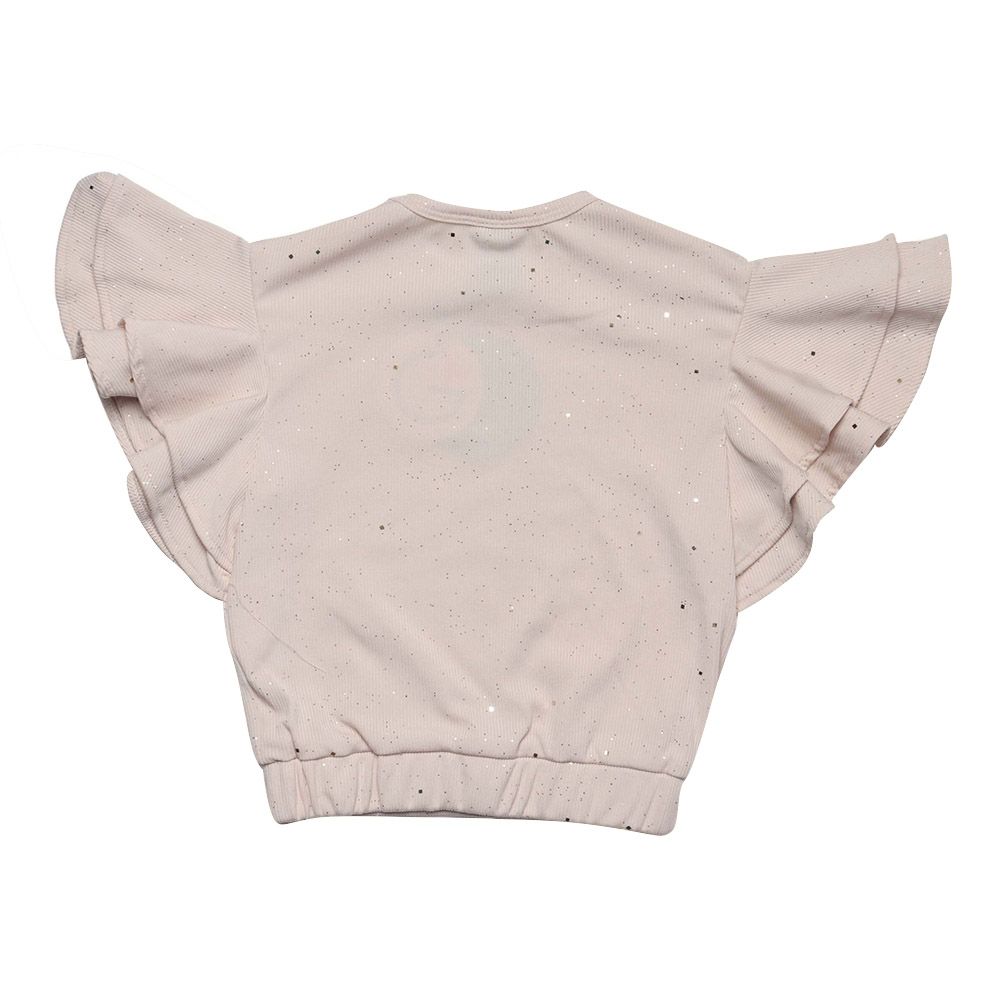 Little Kangaroos - Girl Frill Sleeve Knitted Top - Fawn