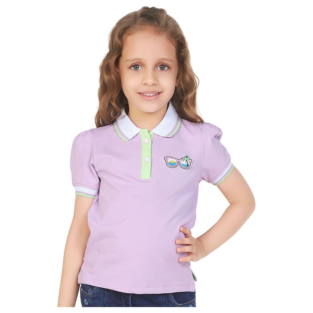 Little Kangaroos - Girl Collar Neck Short Sleeve Polo T-Shirt - Purple