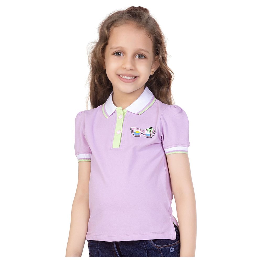 Little Kangaroos - Girl Collar Neck Short Sleeve Polo T-Shirt - Purple