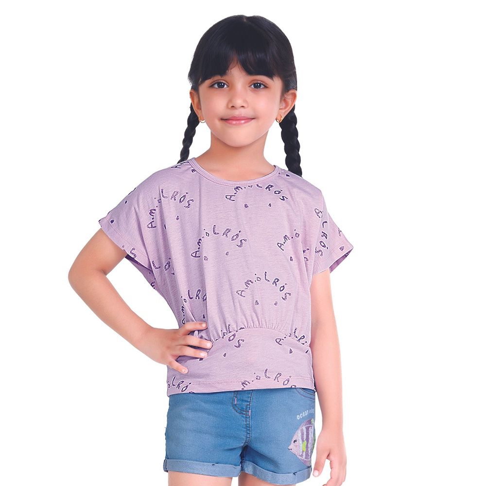 Little Kangaroos - Girls Round Neck Short Sleeve Top - Purple