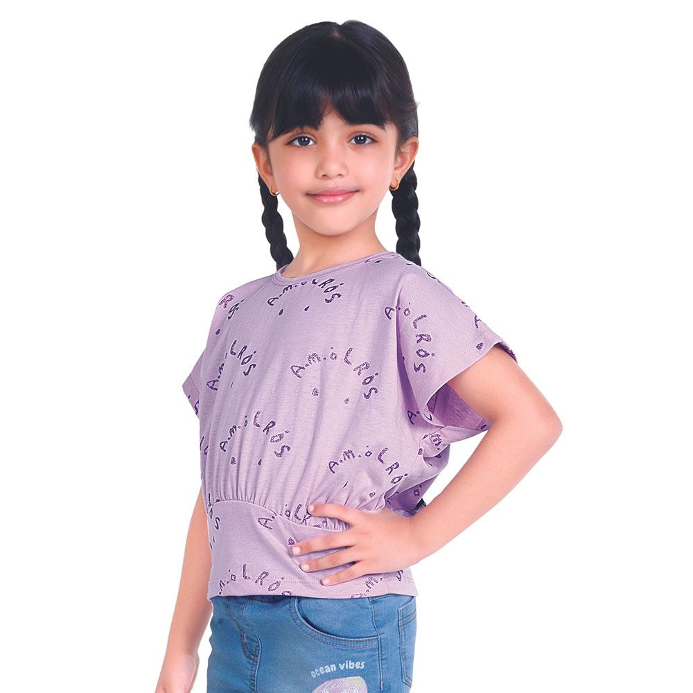 Little Kangaroos - Girls Round Neck Short Sleeve Top - Purple