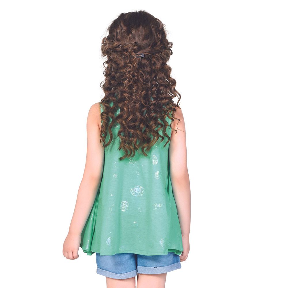 Little Kangaroos - Girl Round Neck Sleeveless Flare Tank Top - Green