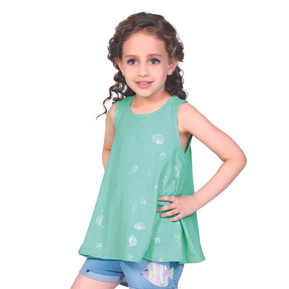 Little Kangaroos - Girl Round Neck Sleeveless Flare Tank Top - Green