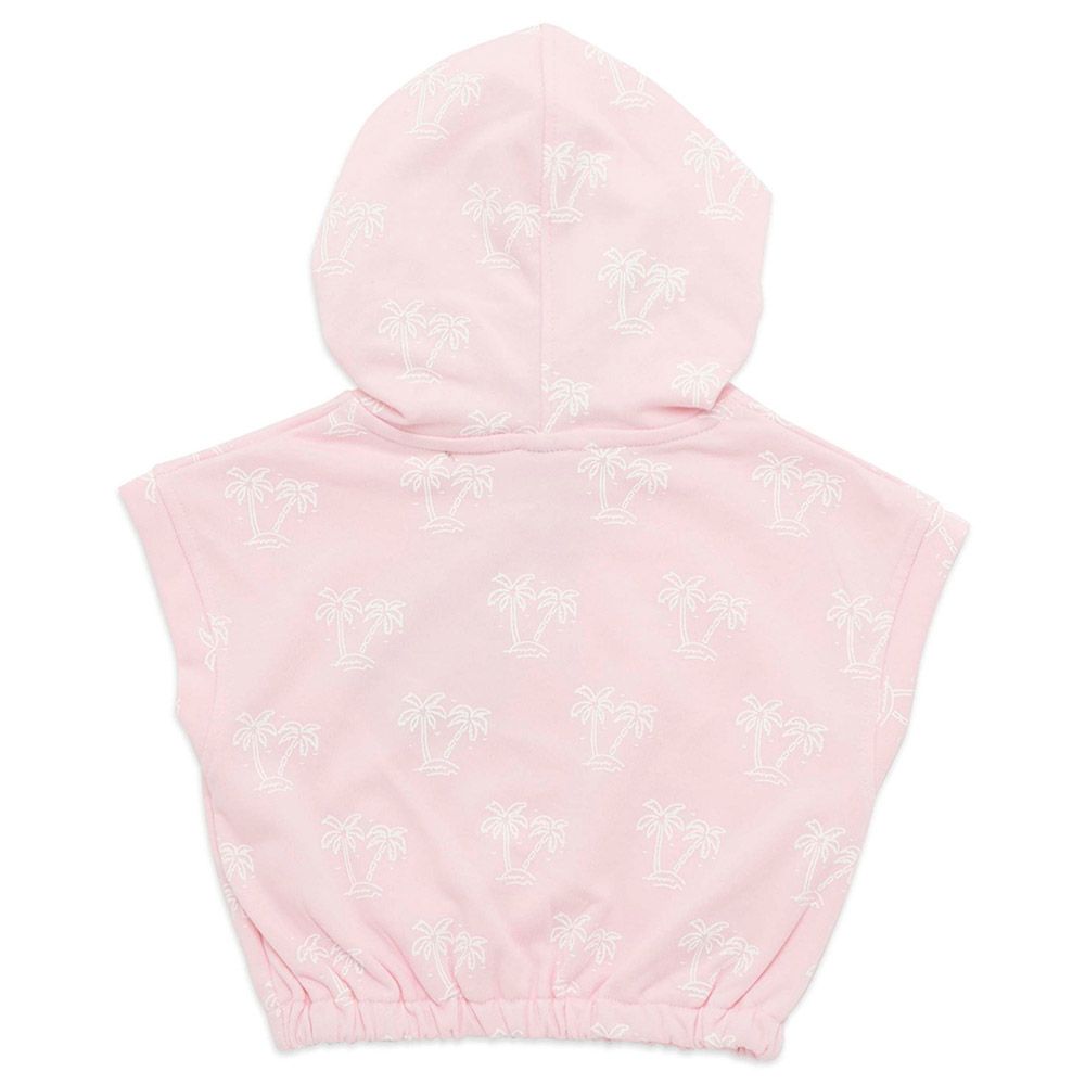 Little Kangaroos - Girl Sleeveless Hooded Tropical Print T-Shirt - Pink