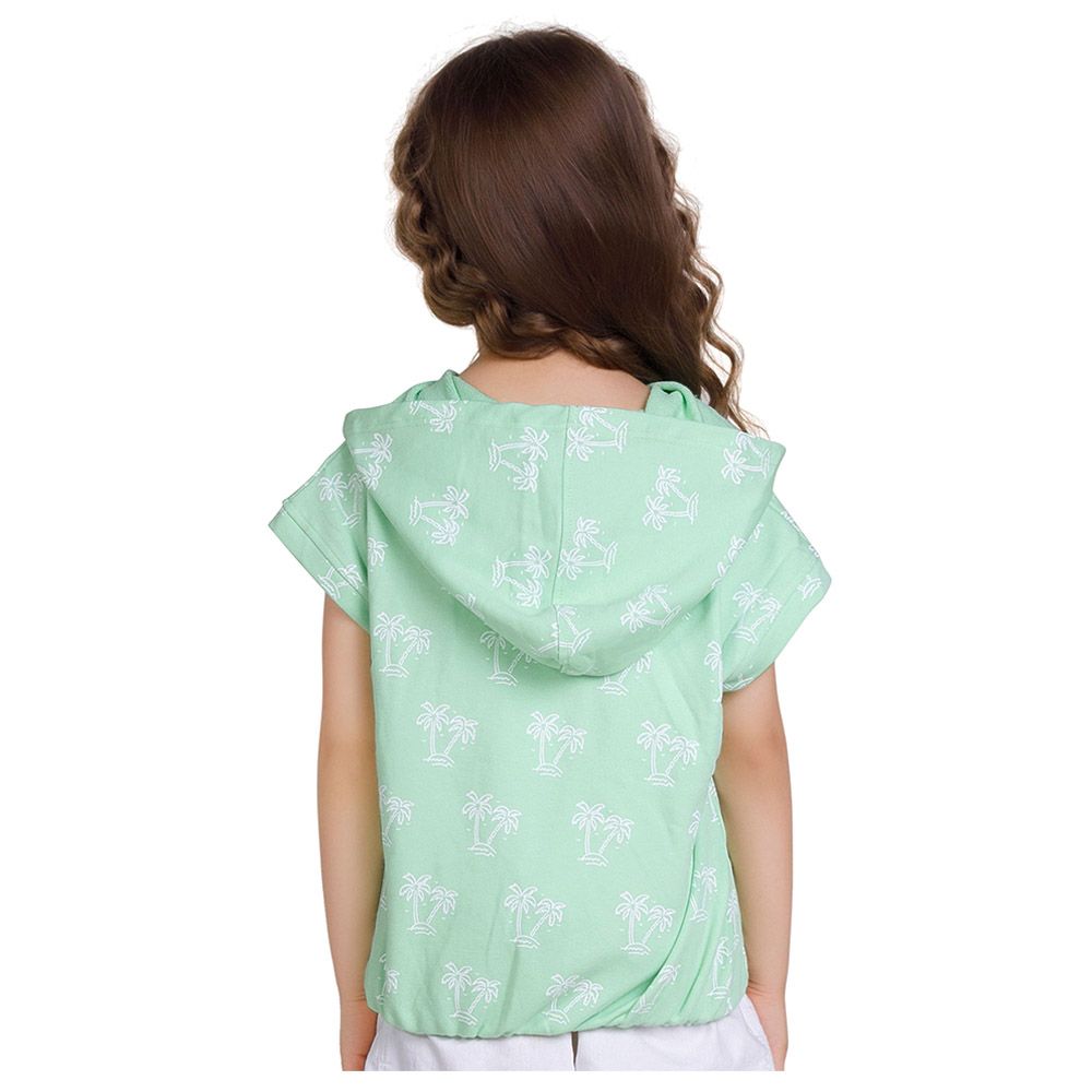 Little Kangaroos - Girl Sleeveless Hooded Tropical Print T-Shirt - Mint