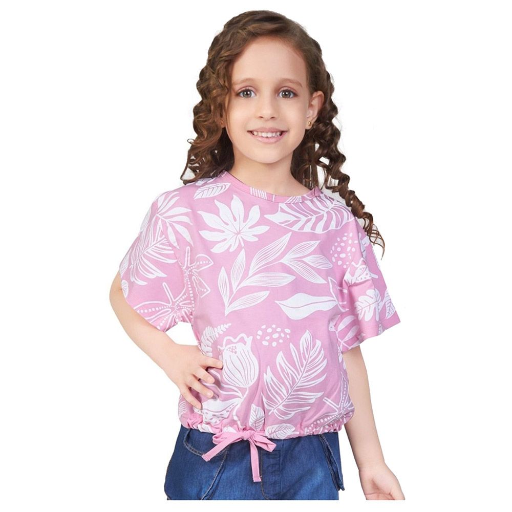 Little Kangaroos - Girl Round Neck Half Sleeve Top - Ballet Pink