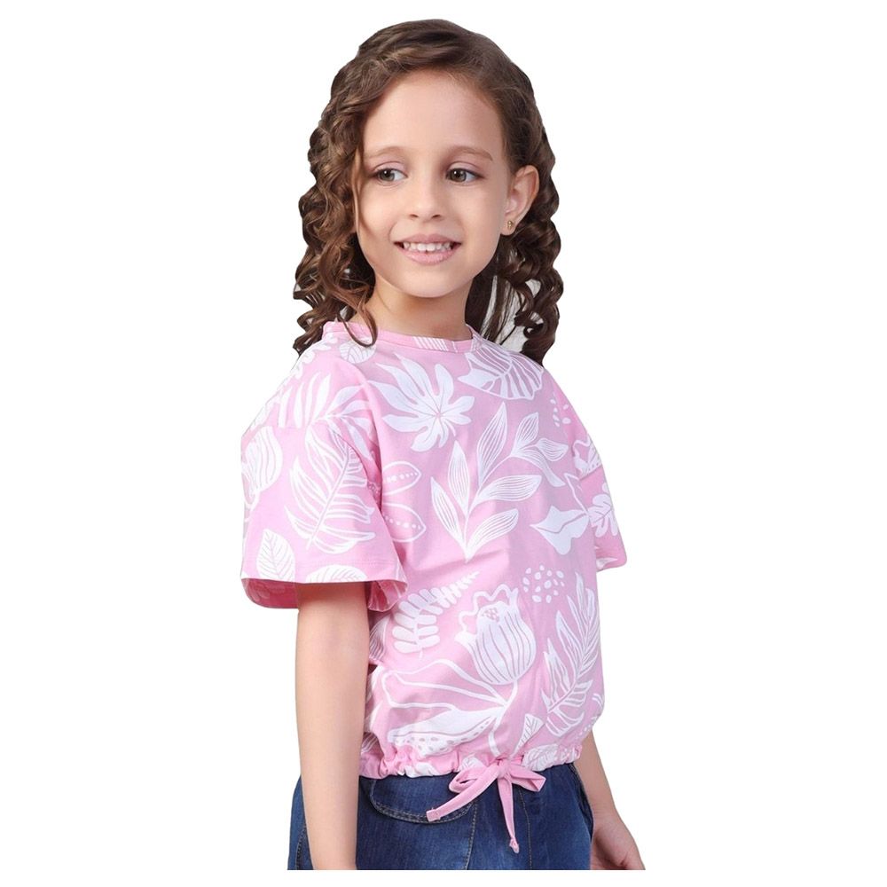 Little Kangaroos - Girl Round Neck Half Sleeve Top - Ballet Pink