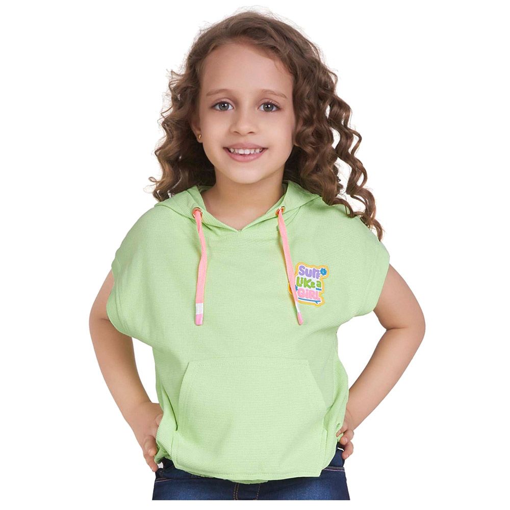 Little Kangaroos - Girl Sleeveless Hooded T-Shirt - Lime Green