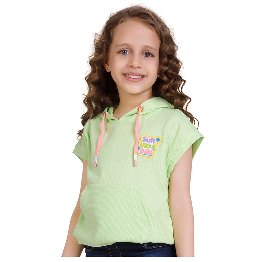 Little Kangaroos - Girl Sleeveless Hooded T-Shirt - Lime Green