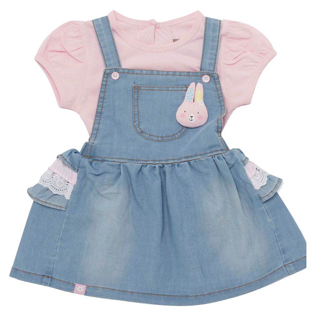 Little Kangaroos - 2pc-Set - Baby Girl T-Shirt & Dress - Light Blue/Pink