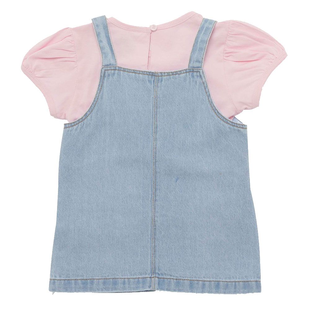 Little Kangaroos - 2pc-Set - Baby Girl T-Shirt & Denim Dress - Light Blue/Pink