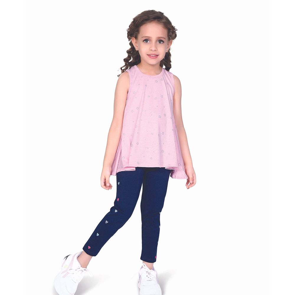 Little Kangaroos - Girl Plain Elasticated Leggings - Dark Blue