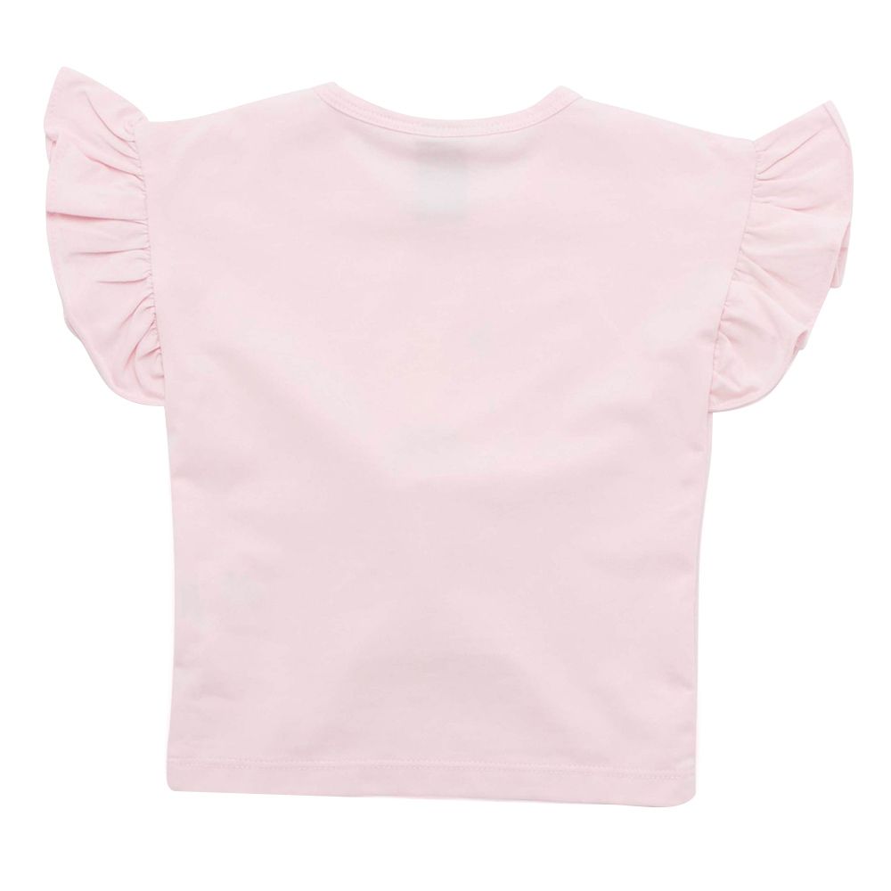 Little Kangaroos - Baby Girl Frill Sleeve Mermaid Print T-Shirt - Baby Pink