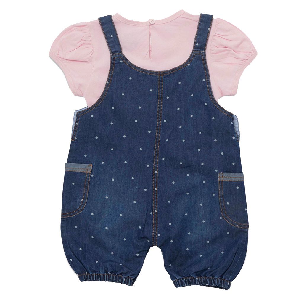 Little Kangaroos - 2pc-Set - Baby Girl Dungaree & T-Shirt - Pink/Blue