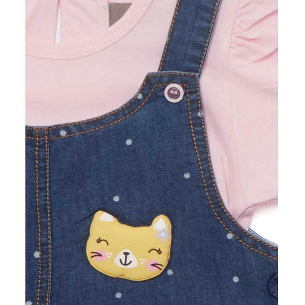 Little Kangaroos - 2pc-Set - Baby Girl Dungaree & T-Shirt - Pink/Blue