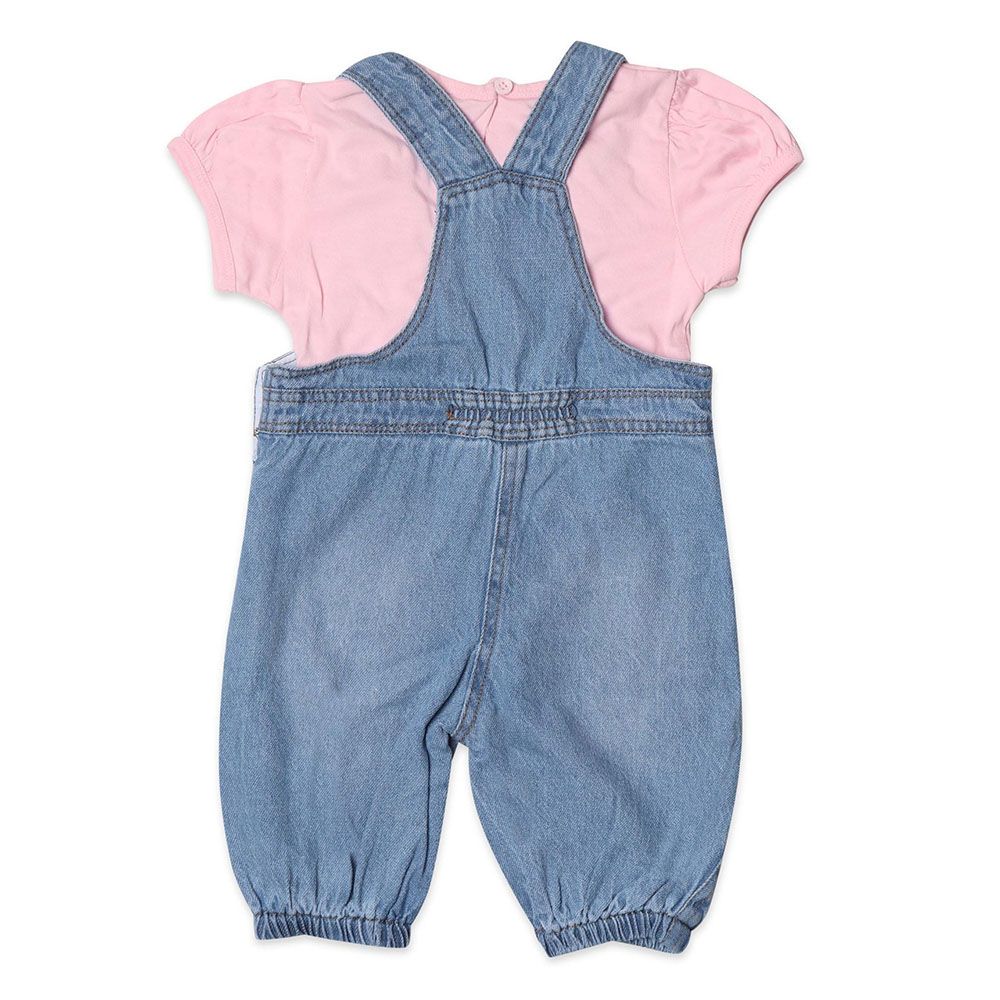 Little Kangaroos - 2pc-Set - Baby Girl Dungaree & T-Shirt - Light Blue/Pink