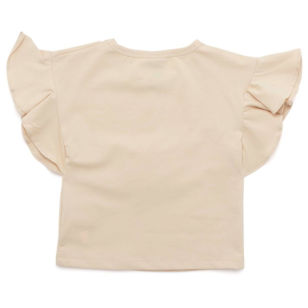 Little Kangaroos - Baby Girl Round Neck Flare Sleeve T-Shirt - Fawn