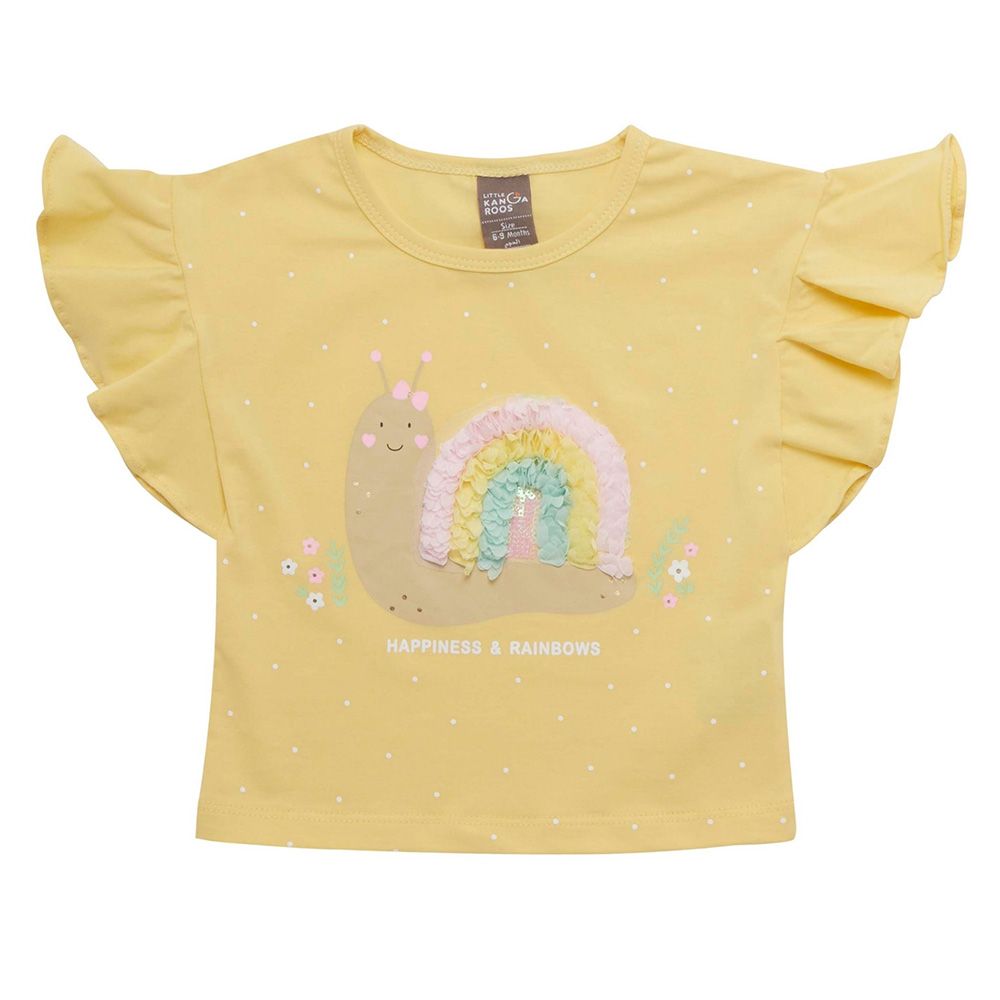 Little Kangaroos - Baby Girl Frill Sleeve Snail Print T-Shirt - Mango