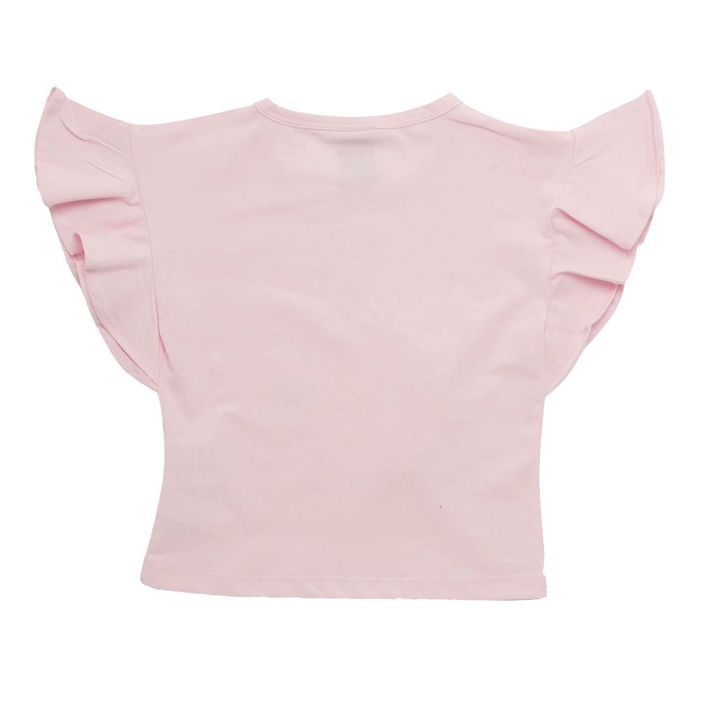 Little Kangaroos - Baby Girl Frill Sleeve Lemon Print T-Shirt - Baby Pink