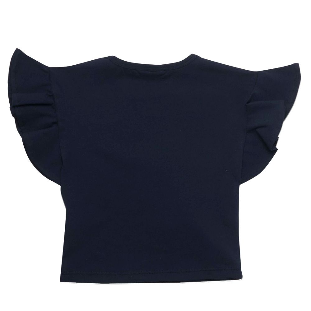 Little Kangaroos - Baby Girl Frill Sleeve Berry Print T-Shirt - Navy