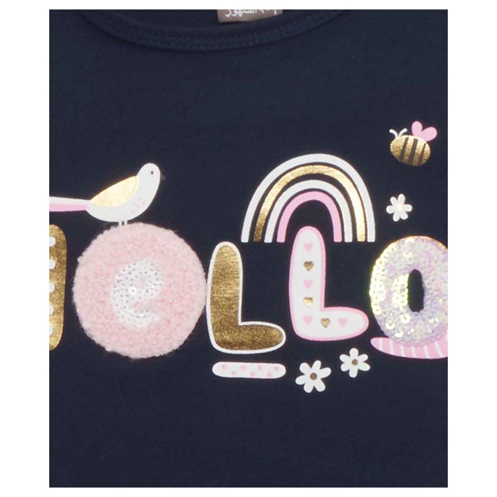 Little Kangaroos - Baby Girl Round Neck Puff Sleeve T-Shirt - Navy