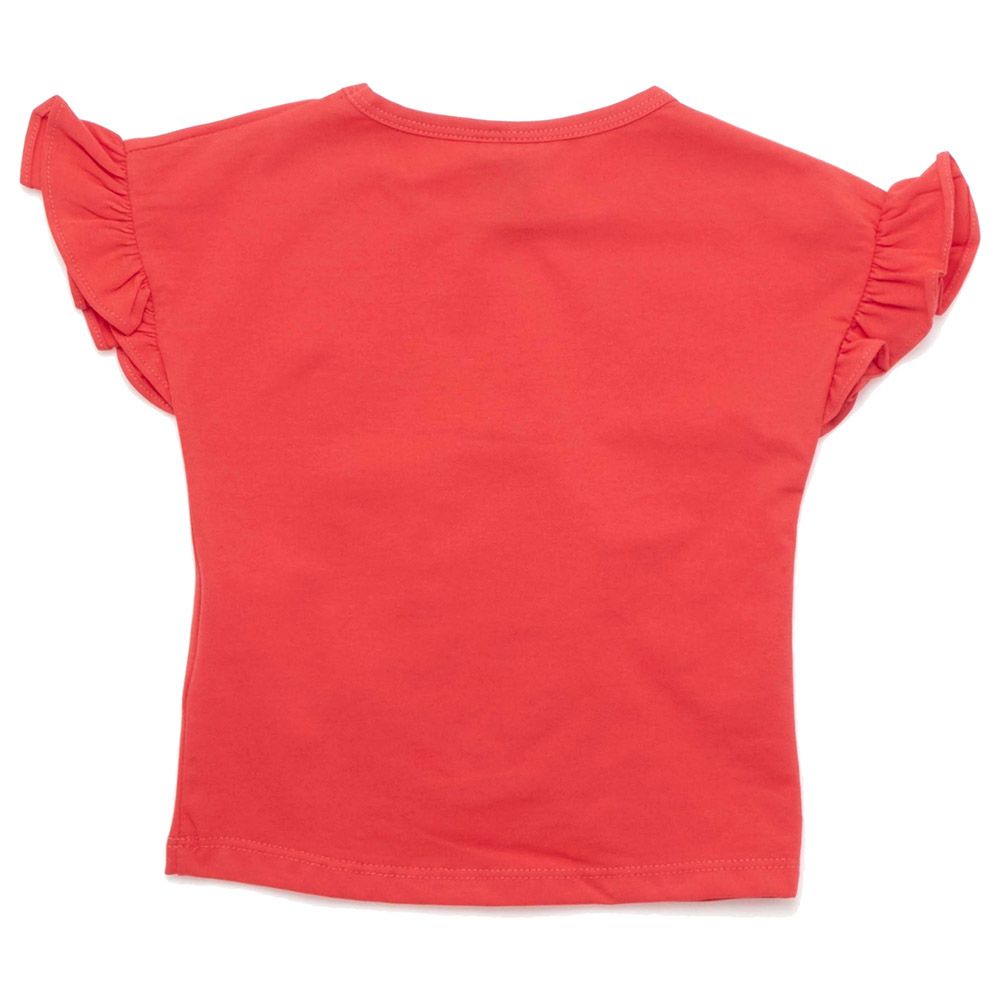 Little Kangaroos - Baby Girl Round Neck Frill Sleeve T-Shirt - Red