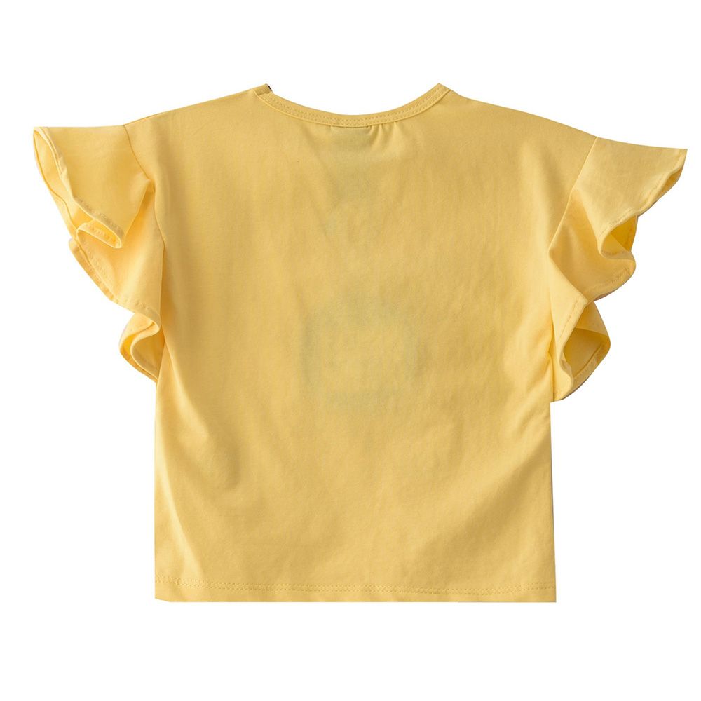 Little Kangaroos - Baby Girl Round Neck Frill Sleeve T-Shirt - Yellow