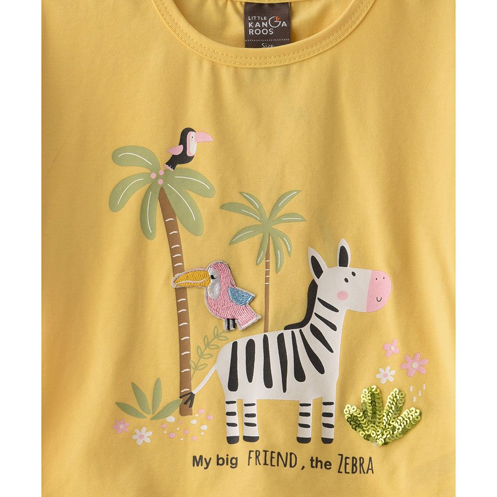 Little Kangaroos - Baby Girl Round Neck Frill Sleeve T-Shirt - Yellow