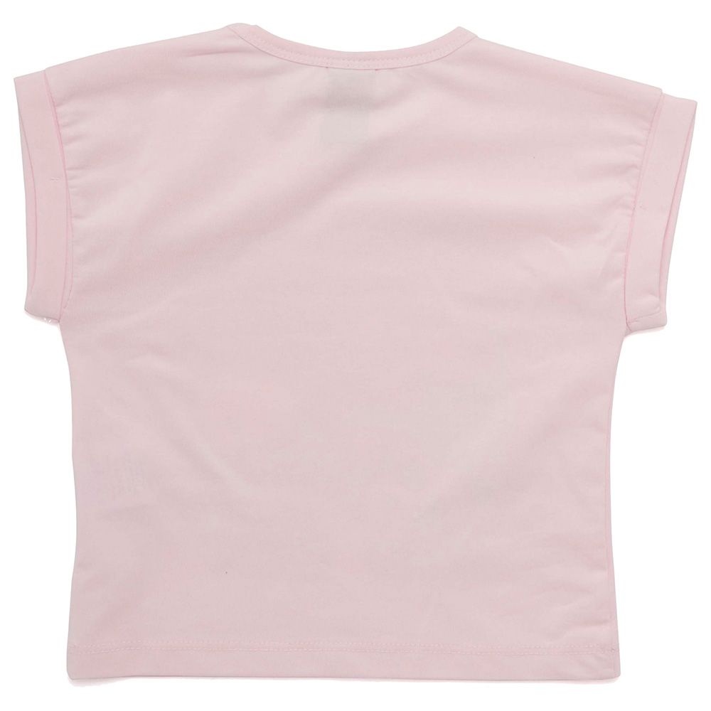 Little Kangaroos - Baby Girl Round Neck Cow Print T-Shirt - Baby Pink