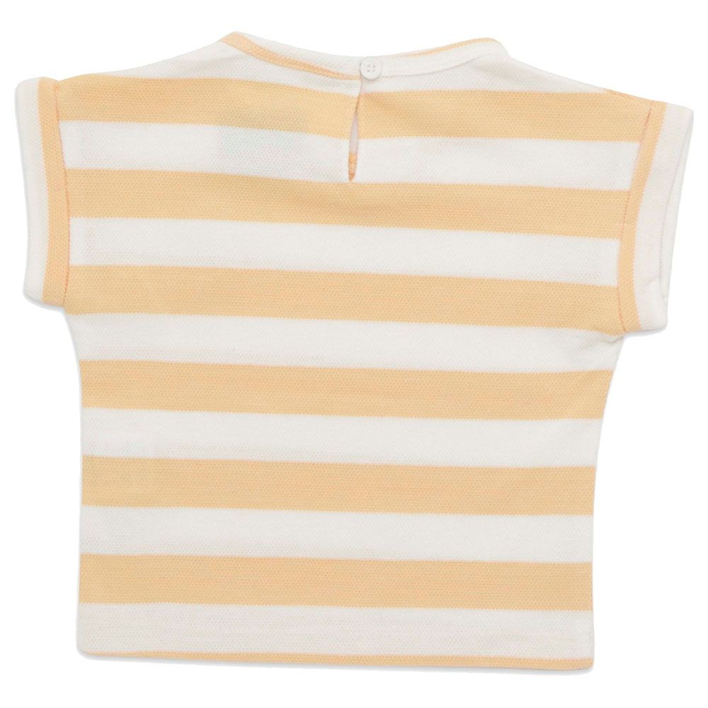 Little Kangaroos - Baby Girl Round Neck Striped T-Shirt - Orange/White