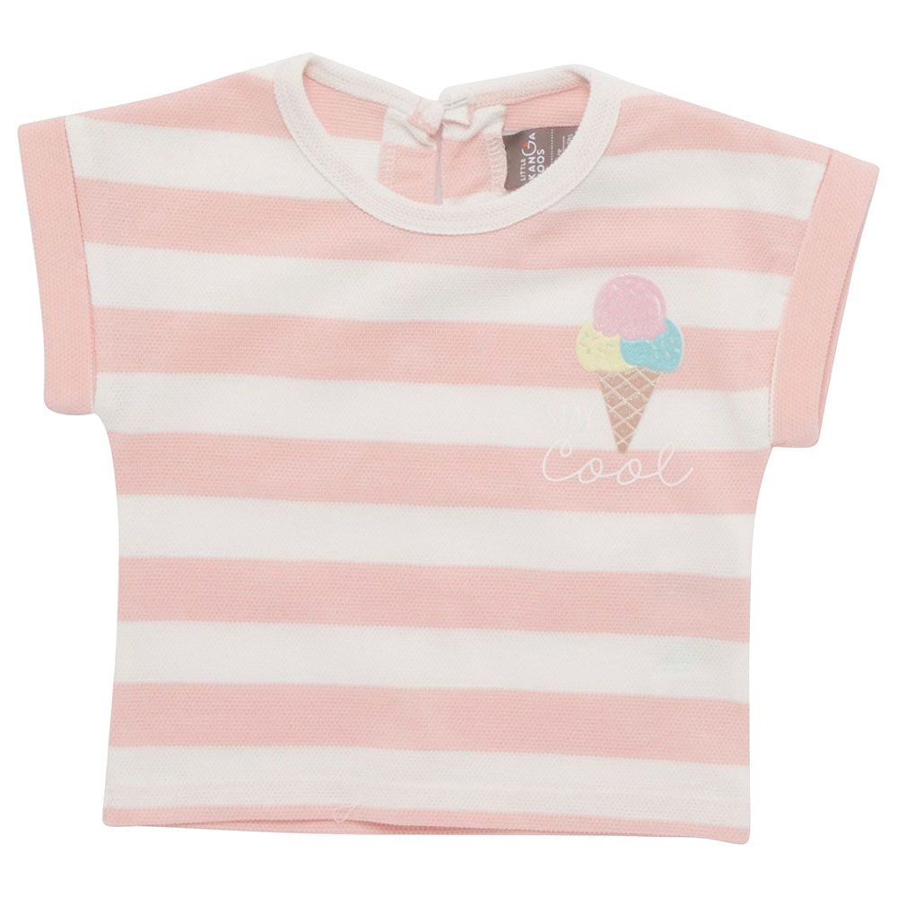 Little Kangaroos - Baby Girl Round Neck Striped T-Shirt - Peach/White