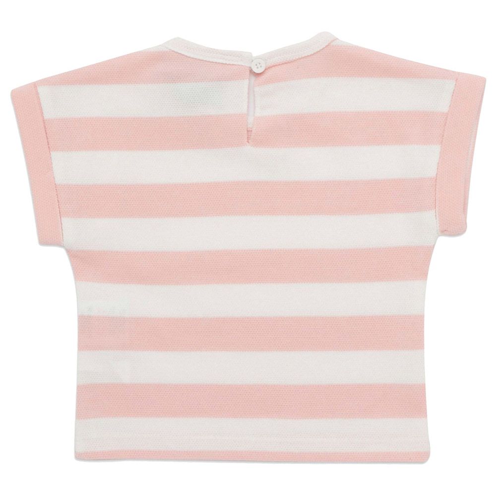 Little Kangaroos - Baby Girl Round Neck Striped T-Shirt - Peach/White