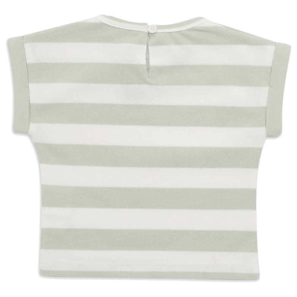 Little Kangaroos - Baby Girl Round Neck Striped T-Shirt - Pista/White