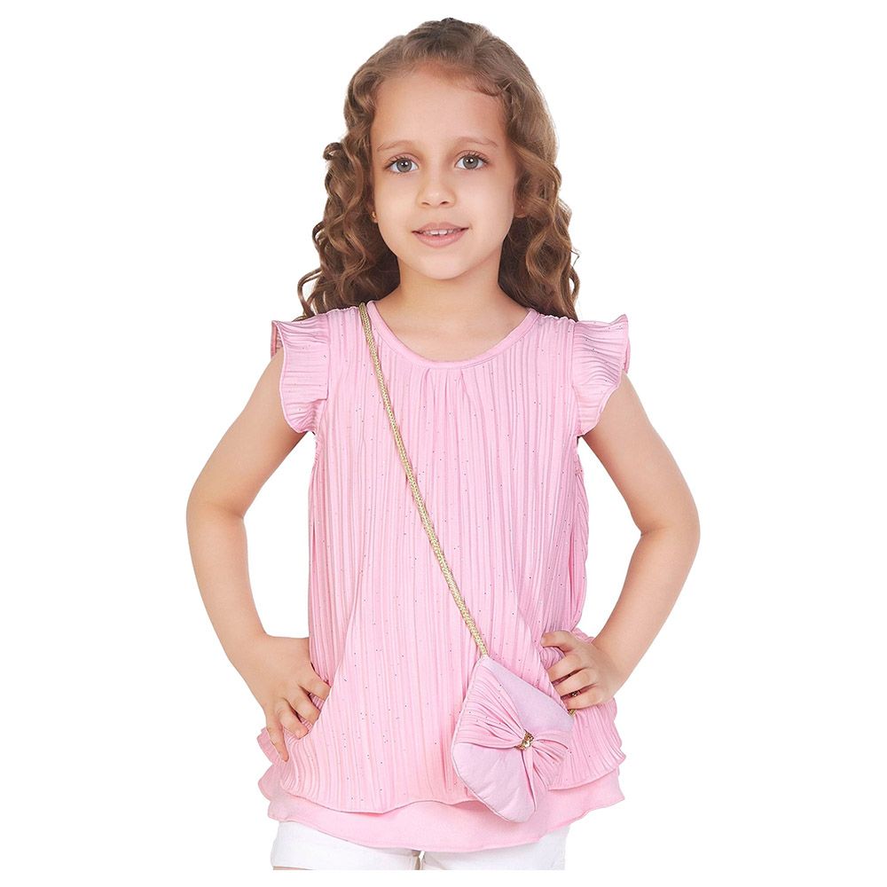 Little Kangaroos - 2pc-Set - Girl Frill Sleeve Top W/ Purse - Pink