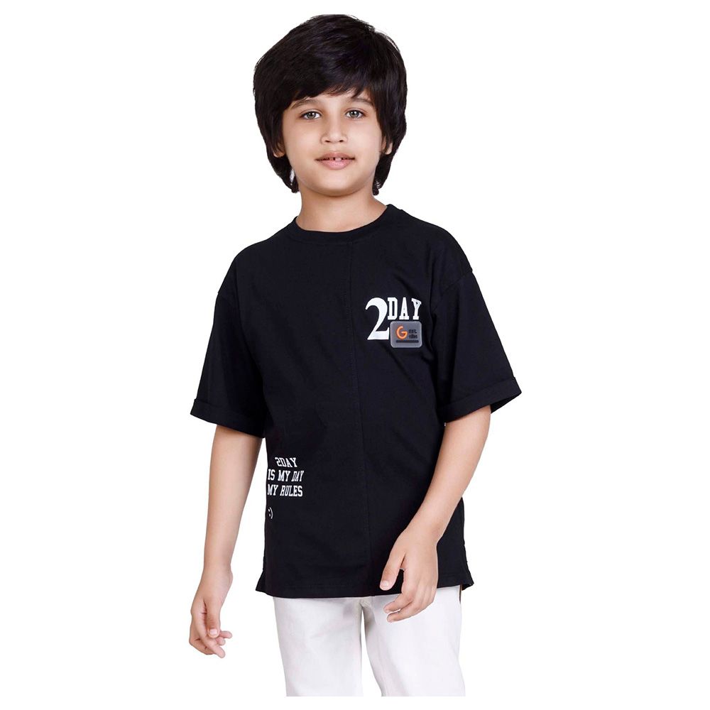 Little Kangaroos - Boy Half Sleeve Drop Shoulder T-Shirt - Black