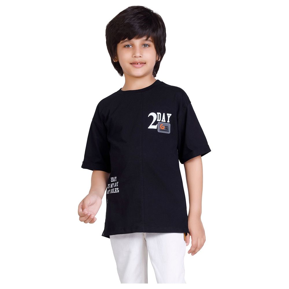 Little Kangaroos - Boy Half Sleeve Drop Shoulder T-Shirt - Black