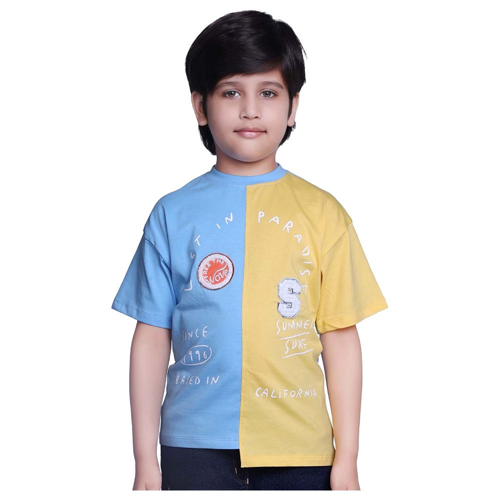 Little Kangaroos - Boy Half Sleeve T-Shirt - Blue/Yellow