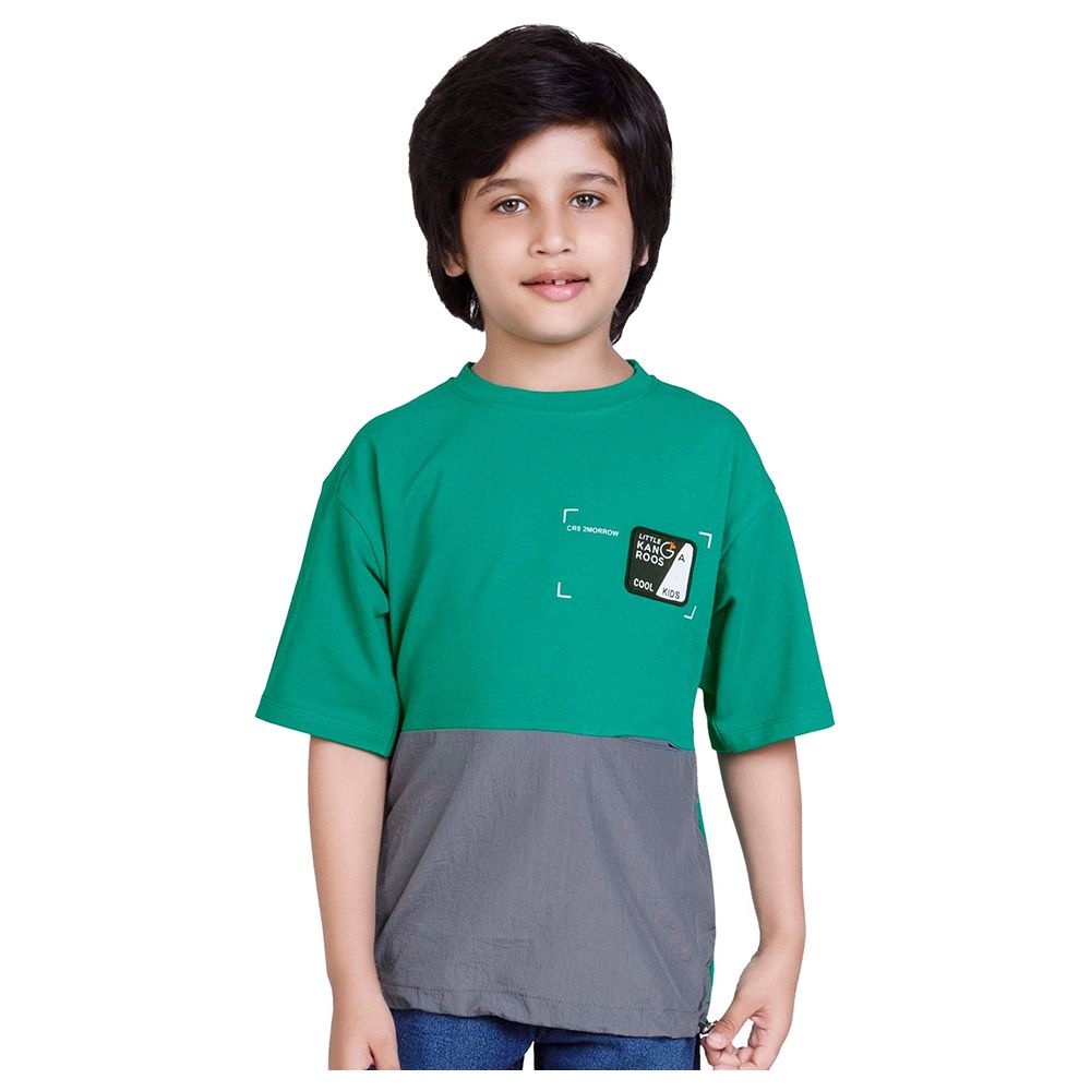 Little Kangaroos - Boy Half Sleeve Round Neck T-Shirt - Green/Grey