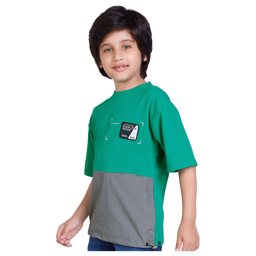 Little Kangaroos - Boy Half Sleeve Round Neck T-Shirt - Green/Grey