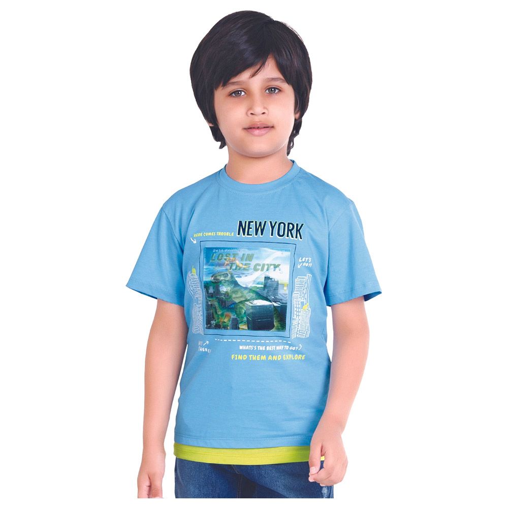 Little Kangaroos - Boy Digital Print T-Shirt - Bigal Blue