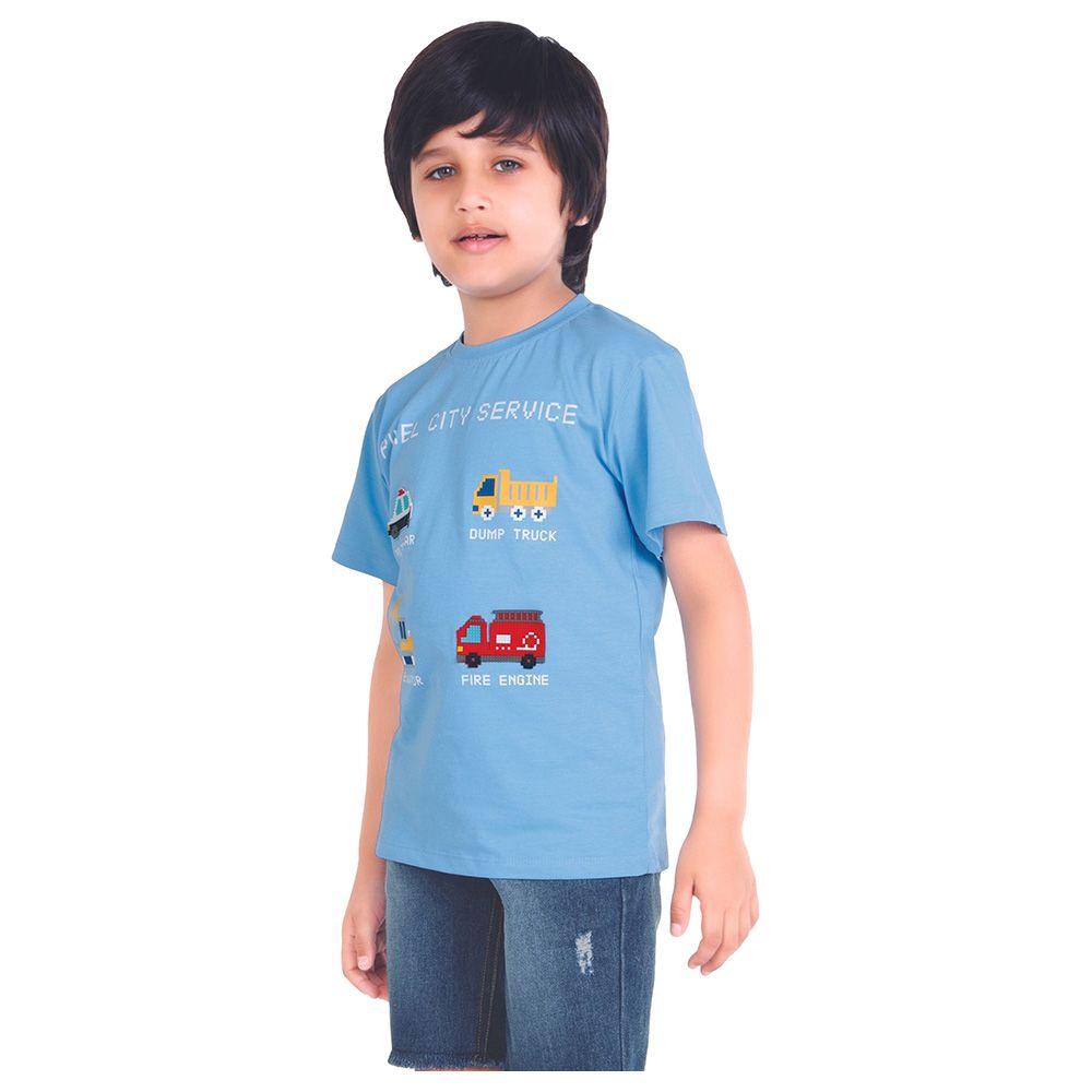 Little Kangaroos - Boy Vehicle Print T-Shirt - Bigal Blue