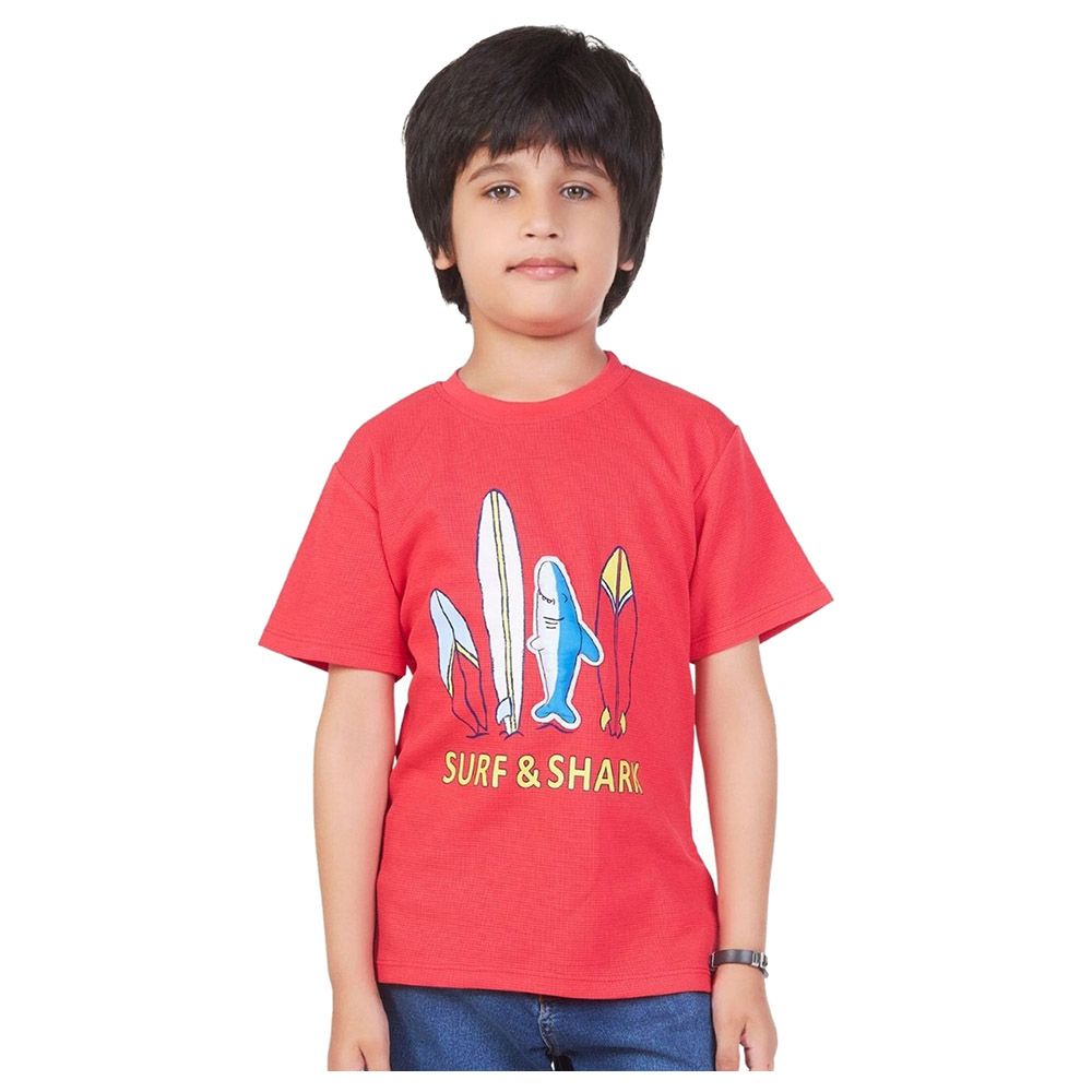 Little Kangaroos - Boy Surf & Shark T-Shirt - Red