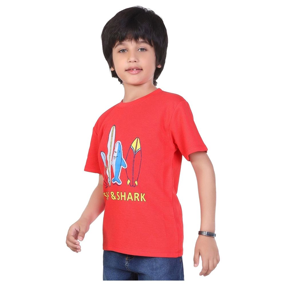 Little Kangaroos - Boy Surf & Shark T-Shirt - Red