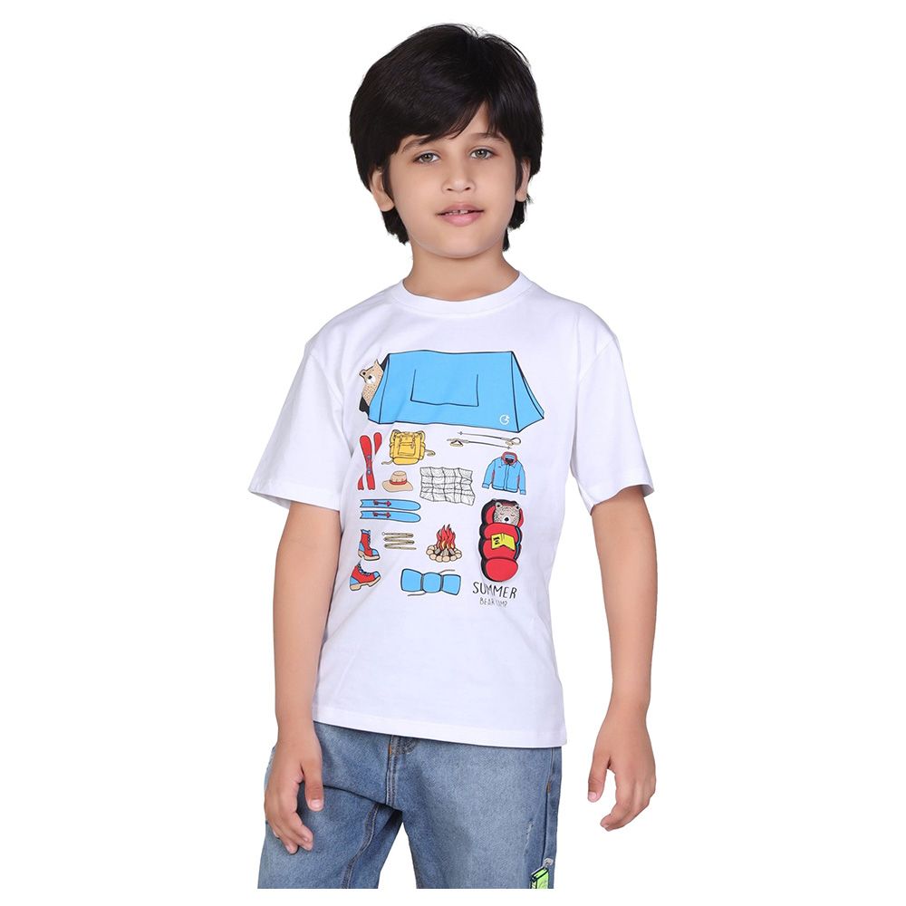 Little Kangaroos - Boy Half Sleeve Summer Bear Camp T-Shirt - White