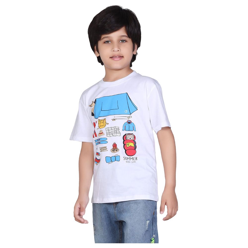 Little Kangaroos - Boy Half Sleeve Summer Bear Camp T-Shirt - White