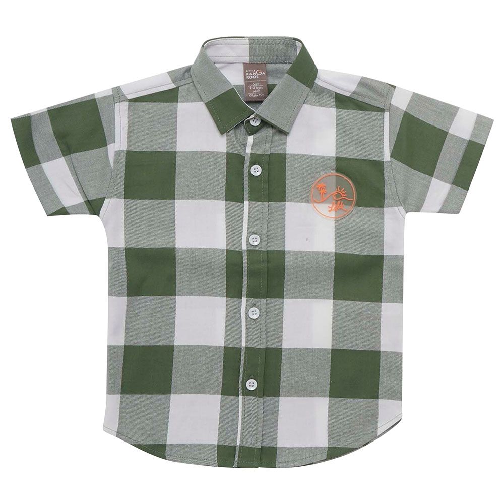 Little Kangaroos - Boy Collar Neck Checks Shirt - Green/White