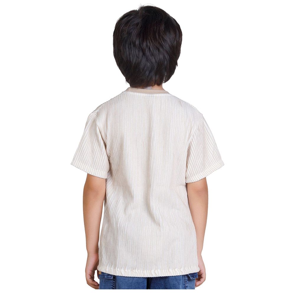 Little Kangaroos - Boy Round Neck Half Sleeve Striped T-Shirt - Fawn