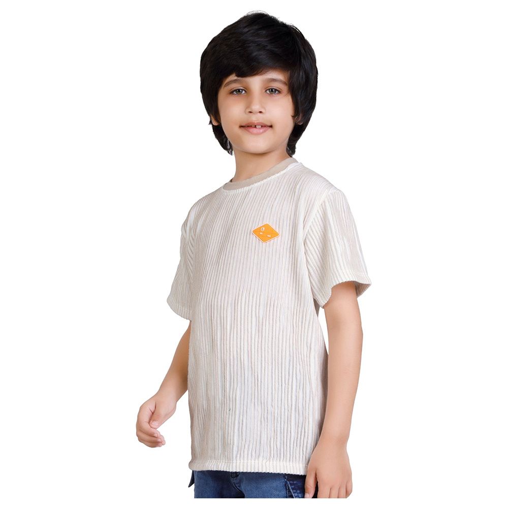 Little Kangaroos - Boy Round Neck Half Sleeve Striped T-Shirt - Fawn