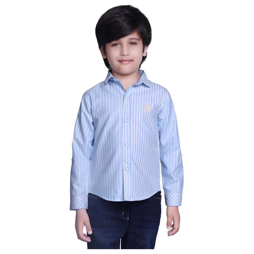 Little Kangaroos - Boy Collar Neckline Half Printed Shirt - Sky Blue