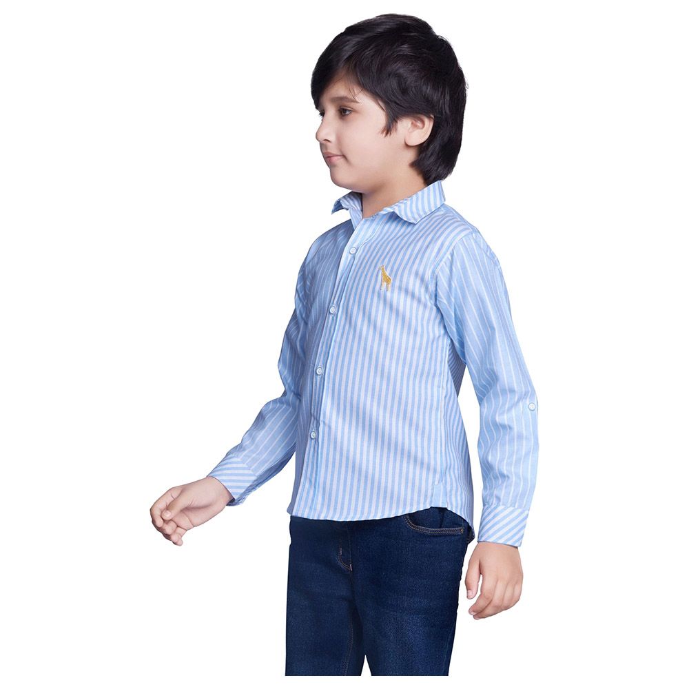 Little Kangaroos - Boy Collar Neckline Half Printed Shirt - Sky Blue